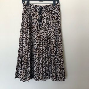 Zara Leopard Pleated Midi Skirt